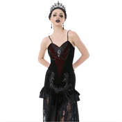 black velvet gothic corset with lace embroidery jewel chains sweetheart neckline lace up back victorian romantic bustier fetish fashion