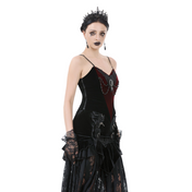 black velvet gothic corset with lace embroidery jewel chains sweetheart neckline lace up back victorian romantic bustier fetish fashion