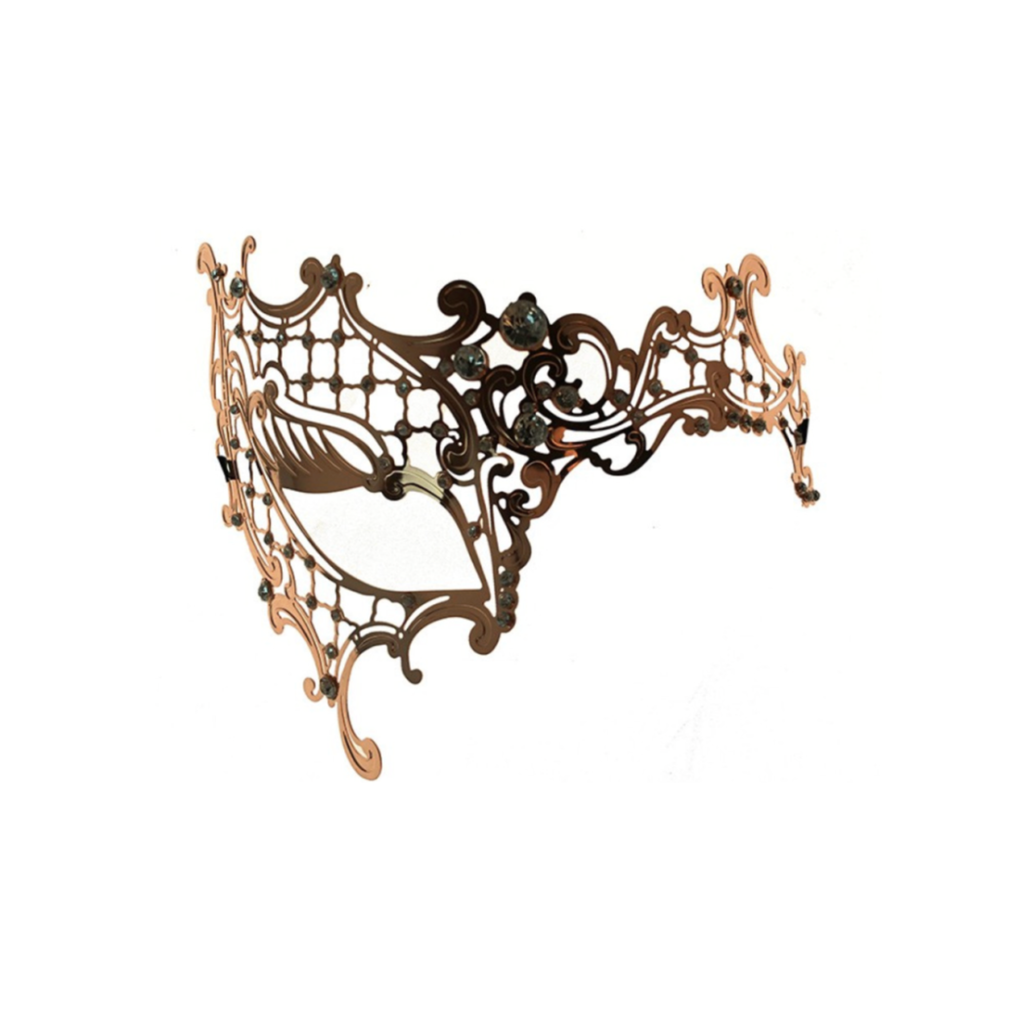 rose gold filigree masquerade mask with gems metal scrollwork mask dark gem embellished mask romantic feminine masquerade accessory elegant costume party gothic formal event mask one size fits most