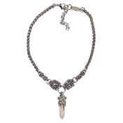 Quartz rose-quartz silver electroplated-silver stainless-steel accessories jewelry spiritual-jewelry maille-jewelry choker quartz-bullet claw-setting byzantine-maille chainmail chain-mail chain wheat-braid wheatbraid-chain lobster-clasp adjustable pendant protection positive-energy love-energy compassion compassionate-energy fashion alt-fashion bohemian boho boho-chic goth gothic viking celtic celt witch fairy holiday gift unisex pink silver 
