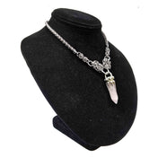 Quartz rose-quartz silver electroplated-silver stainless-steel accessories jewelry spiritual-jewelry maille-jewelry choker quartz-bullet claw-setting byzantine-maille chainmail chain-mail chain wheat-braid wheatbraid-chain lobster-clasp adjustable pendant protection positive-energy love-energy compassion compassionate-energy fashion alt-fashion bohemian boho boho-chic goth gothic viking celtic celt witch fairy holiday gift unisex pink silver 