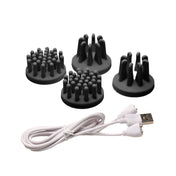 Silicone ABS-plastic sucker suction-cup suction-mounted stim stimulate stimulator stimulation vibrator vibrating vibration vibe rotating rotation rotate hands-free interchangeable-heads silicone-head attachment-heads usb-rechargeable bdsm kink kinky kinky-play nipple nipple-play sensory-play sensation areola adult-toys black clear
