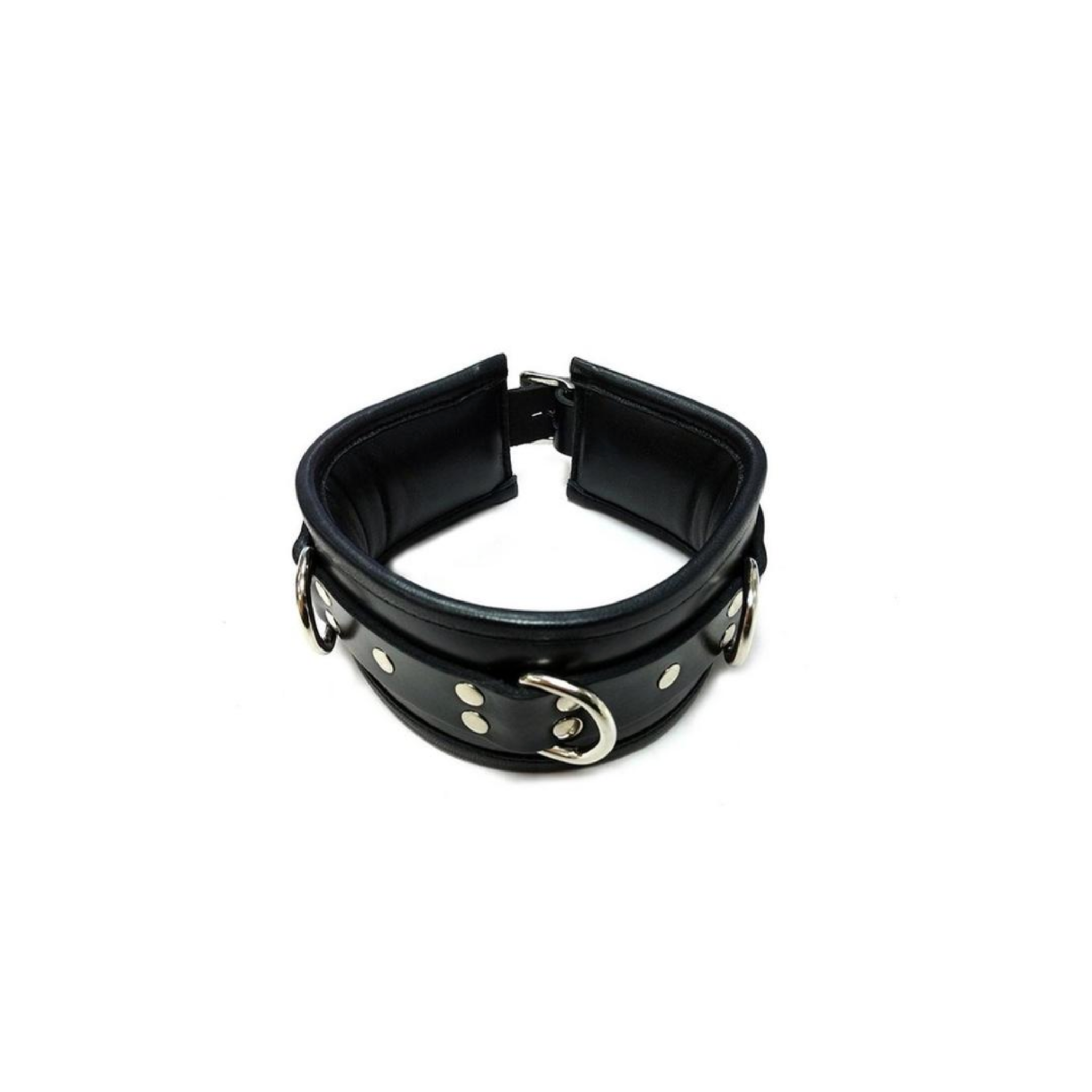 rouge 3 d ring padded leather adjustable collar black genuine leather collar adjustable fit metal d rings bondage accessory gothic collar adult accessory edgy fashion
