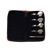 Stainless-steel chrome-plated accessories pinwheel pin-wheel interchangeable-heads one-wheel 1-wheel two-wheel 2-wheel three-wheel 3-wheel 5-wheel five-wheel screw-in handle carrying-case stim stimulate stimulation sharp prickling tickling bondage bdsm bdsm-toys bdsm-play kink kinky kinky-toys kinky-play sensory sensory-play sensory-toys pain teasing torture medical medical-toys wartenburg holiday-gifts gifts adult-toys unisex silver chrome