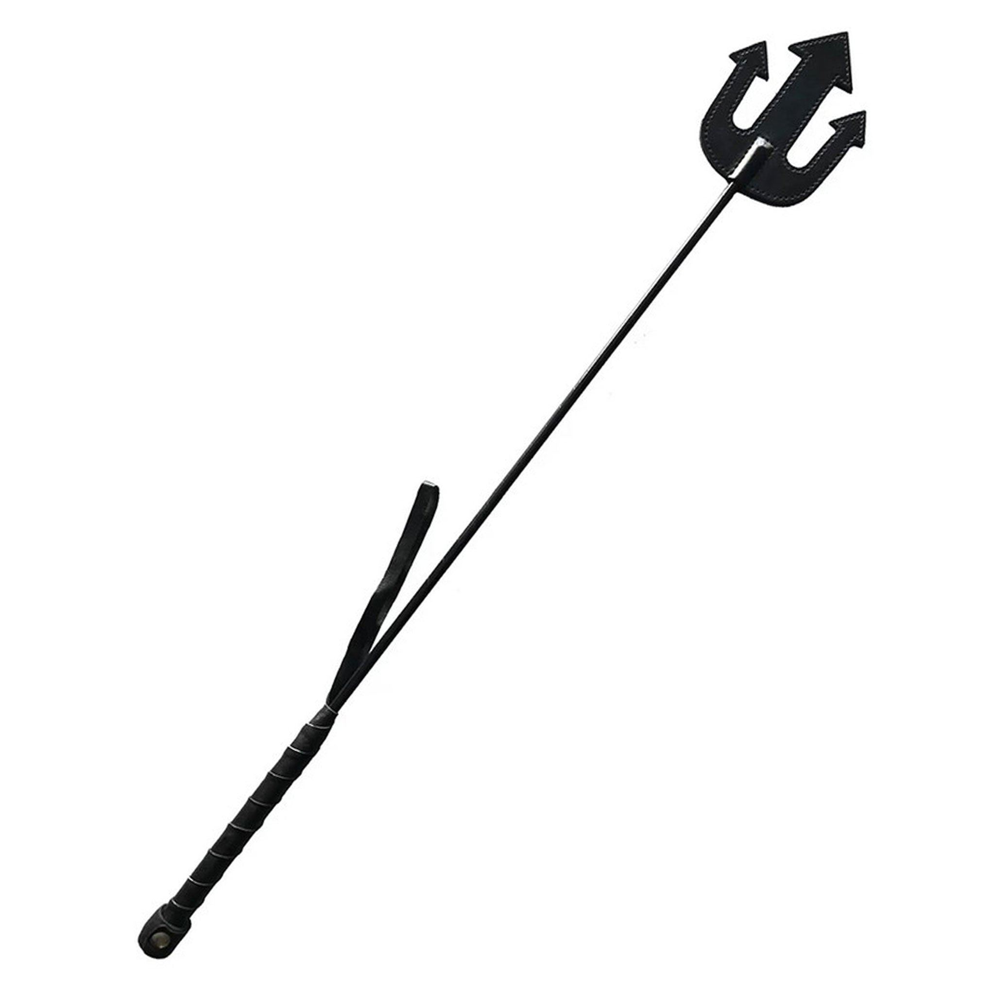 Leather genuine-leather metal-shaft accessories bedroom-weapon crop riding-crop pitchfork trident leather-wrapped wrapped-handle stiff-flexibility long-shaft controlled-impact fetish fashion alt-fashion alternative bondage bdsm bdsm-toys bdsm-play bdsm-gear sadism masochism sadist masochist sadomasochist sadomasochism kink kinky kinky-toys impact impact-toys impact-play spanking punishment discipline roleplay costume cosplay halloween demon devil succubus hell unisex black