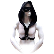 genuine leather harness hoodie unisex adjustable snap buttons silver hardware o-ring bdsm fetish alternative fashion gothic