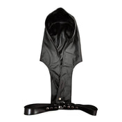 genuine leather harness hoodie unisex adjustable snap buttons silver hardware o-ring bdsm fetish alternative fashion gothic