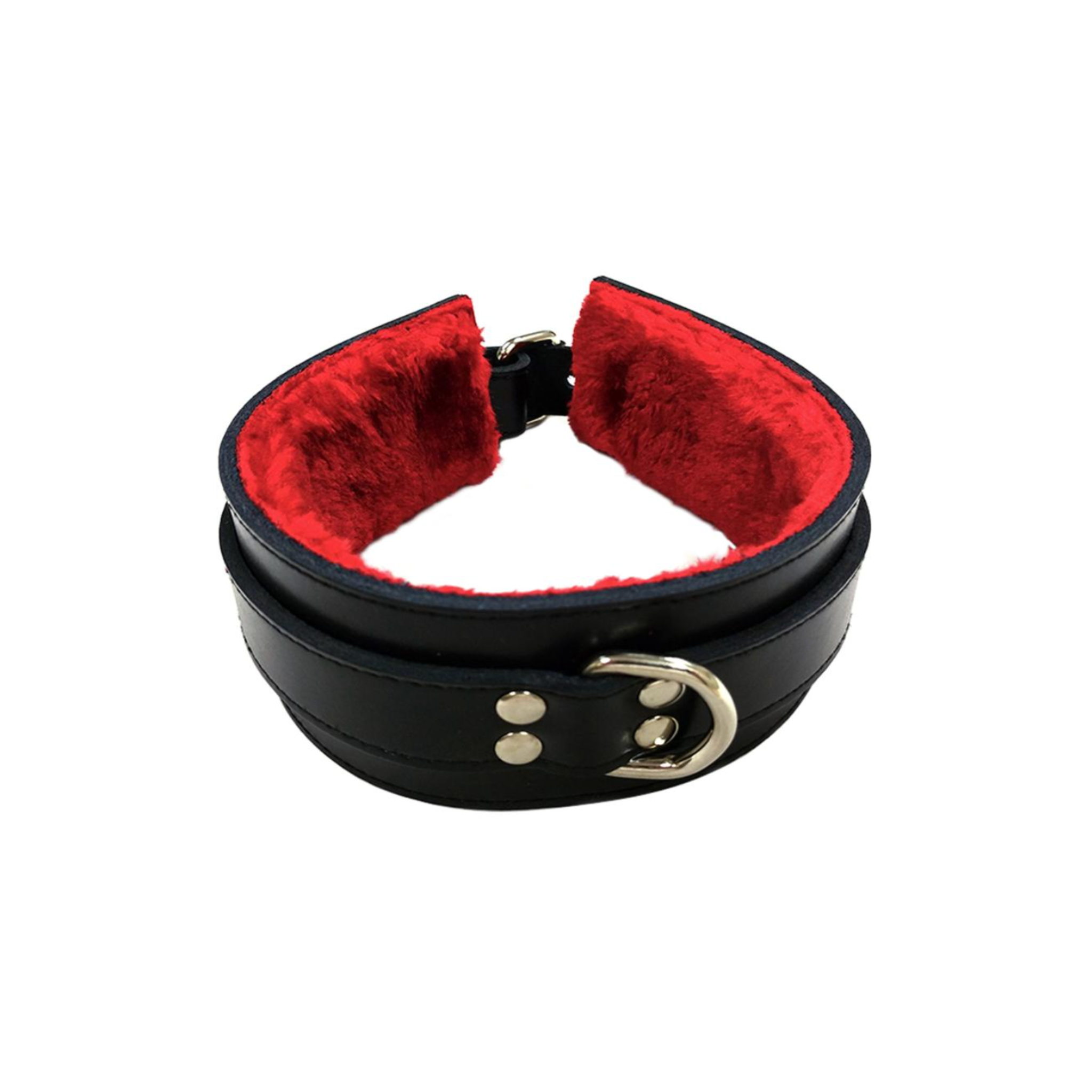 rouge leather collar faux fur lining black genuine leather adjustable buckle d ring collar soft lined bondage accessory gothic fashion adult accessory edgy collar