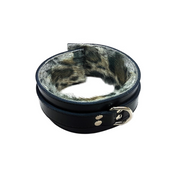 rouge leather collar faux fur lining black genuine leather adjustable buckle d ring collar soft lined bondage accessory gothic fashion adult accessory edgy collar