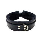 Leather genuine-leather fur faux-fur synthetic-fur fur-lining accessories neck restraints collar choker padded padded-leather D-ring adjustable buckle comfortable edgy sturdy heavy-duty fetish fashion alt-fashion alternative bedroom dungeon bondage bdsm bdsm-toys bdsm-gear bondage-collar kink kinky kinky-play sub submissive costume cosplay halloween adult-toys unisex black