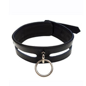 Leather genuine-leather accessories neck restraints collar choker O-ring adjustable buckle soft versatile edgy durable sleek stylish bold sturdy comfortable fetish fashion alt-fashion alternative rock punk goth gothic cyber dungeon bedroom bondage bdsm bdsm-toys bdsm-gear bondage collar kink kinky kinkwear kinky-toys sub submissive pet pet-play costume cosplay halloween adult-toys unisex