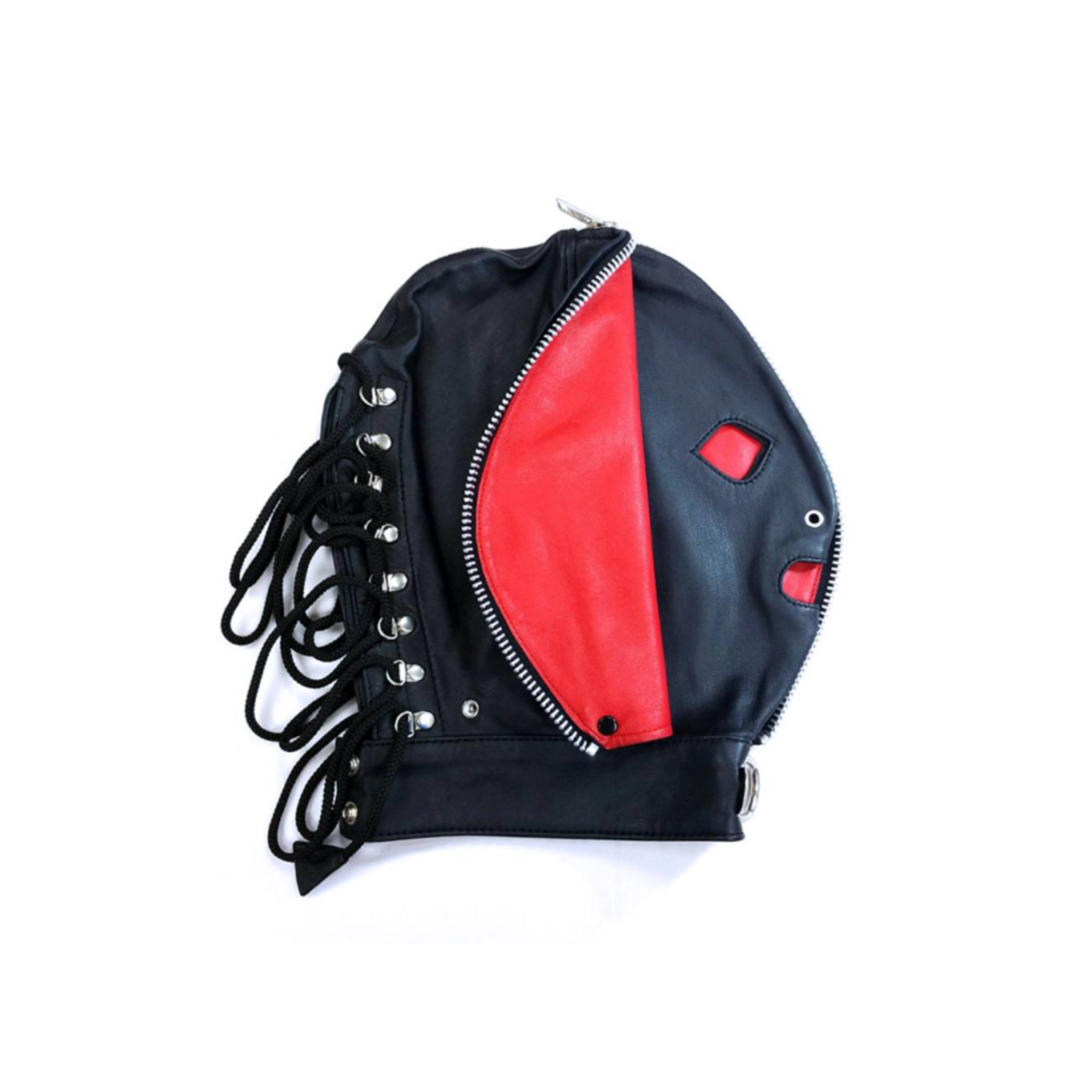 adjustable leather fly trap mask bdsm fetish hood black red soft genuine leather sensory control roleplay kink adult toy