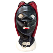 Leather genuine-leather nylon-cording accessories mask hood bdsm-hood adjustable flytrap fly-trap soft versatile comfortable durable fetish fashion alt-fashion bondage bdsm bdsm-gear bdsm-toys kink kinky kinky-play sensory sensory-play deprivation depersonalization control roleplay role-play adult-toys unisex black red