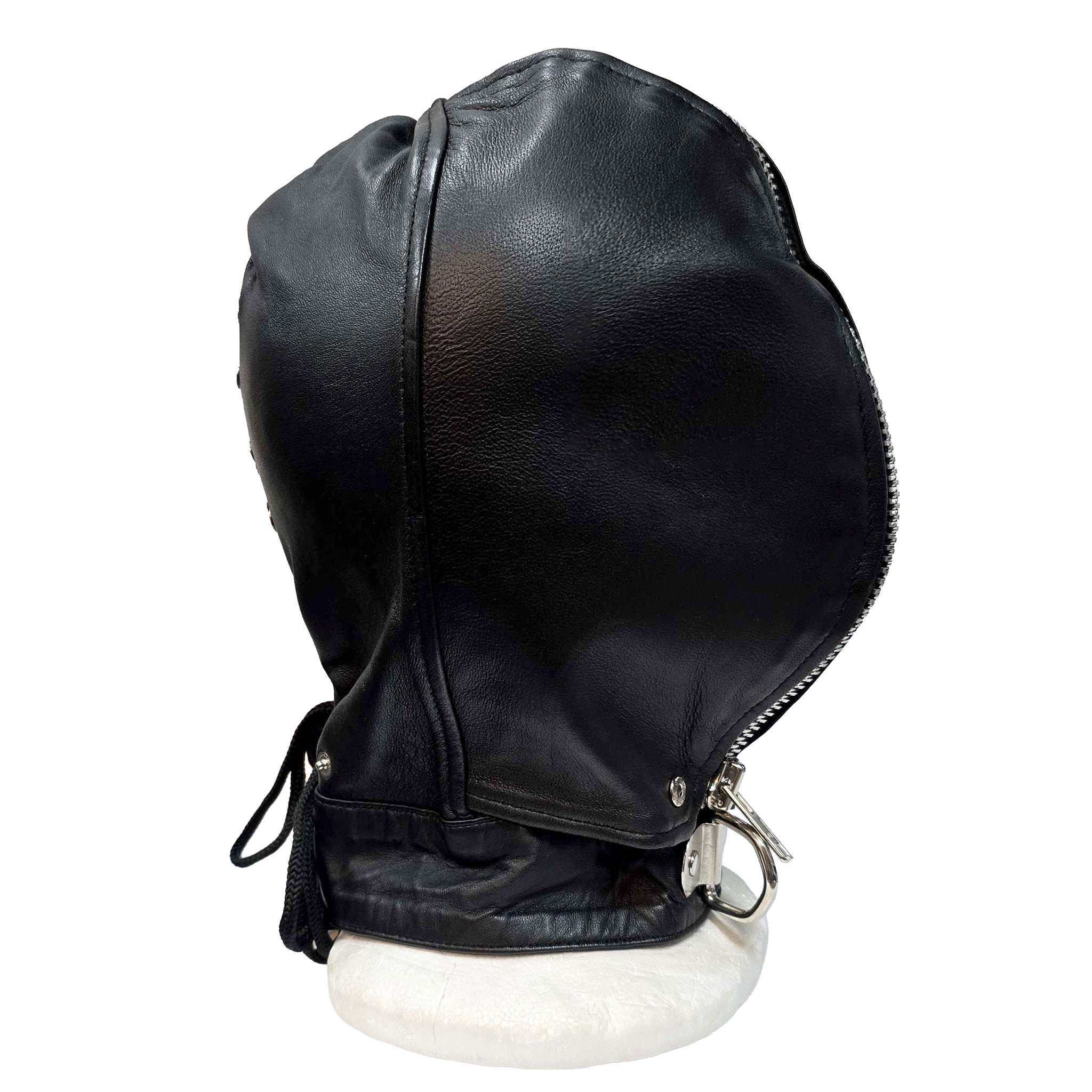 Leather genuine-leather nylon-cording accessories mask hood bdsm-hood adjustable flytrap fly-trap soft versatile comfortable durable fetish fashion alt-fashion bondage bdsm bdsm-gear bdsm-toys kink kinky kinky-play sensory sensory-play deprivation depersonalization control roleplay role-play adult-toys unisex black red