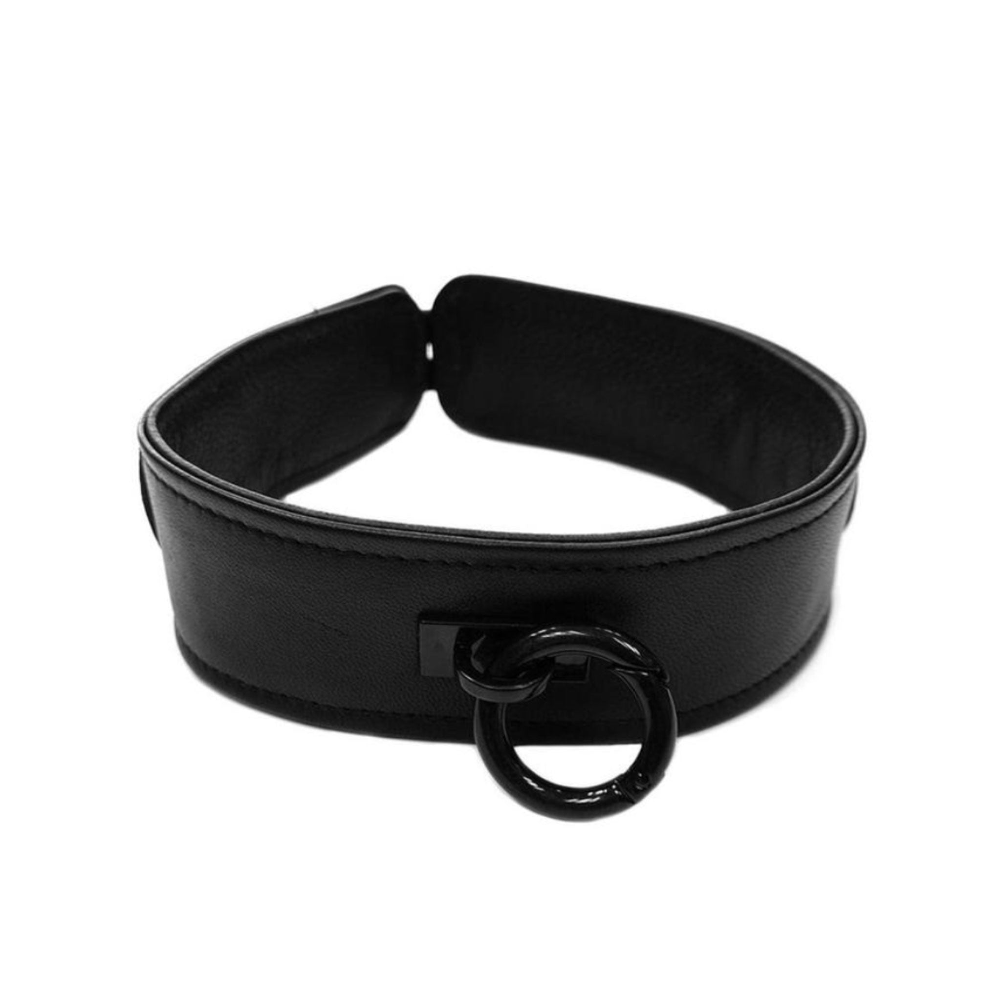 Leather genuine-leather plain-leather accessories collar choker adjustable buckle O-ring hinged removable edgy minimalist stylish structured durable comfortable secure fetish fashion alt-fashion punk goth gothic cyber fetishwear bondage bdsm bdsm-toys bdsm-gear bondage-collar sub submissive kink kinky kinkwear kinky-toys pet pet-play costume cosplay halloween adult-toys unisex black