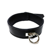 Leather genuine-leather plain-leather accessories collar choker adjustable buckle O-ring hinged removable edgy minimalist stylish structured durable comfortable secure fetish fashion alt-fashion punk goth gothic cyber fetishwear bondage bdsm bdsm-toys bdsm-gear bondage-collar sub submissive kink kinky kinkwear kinky-toys pet pet-play costume cosplay halloween adult-toys unisex black silver chrome