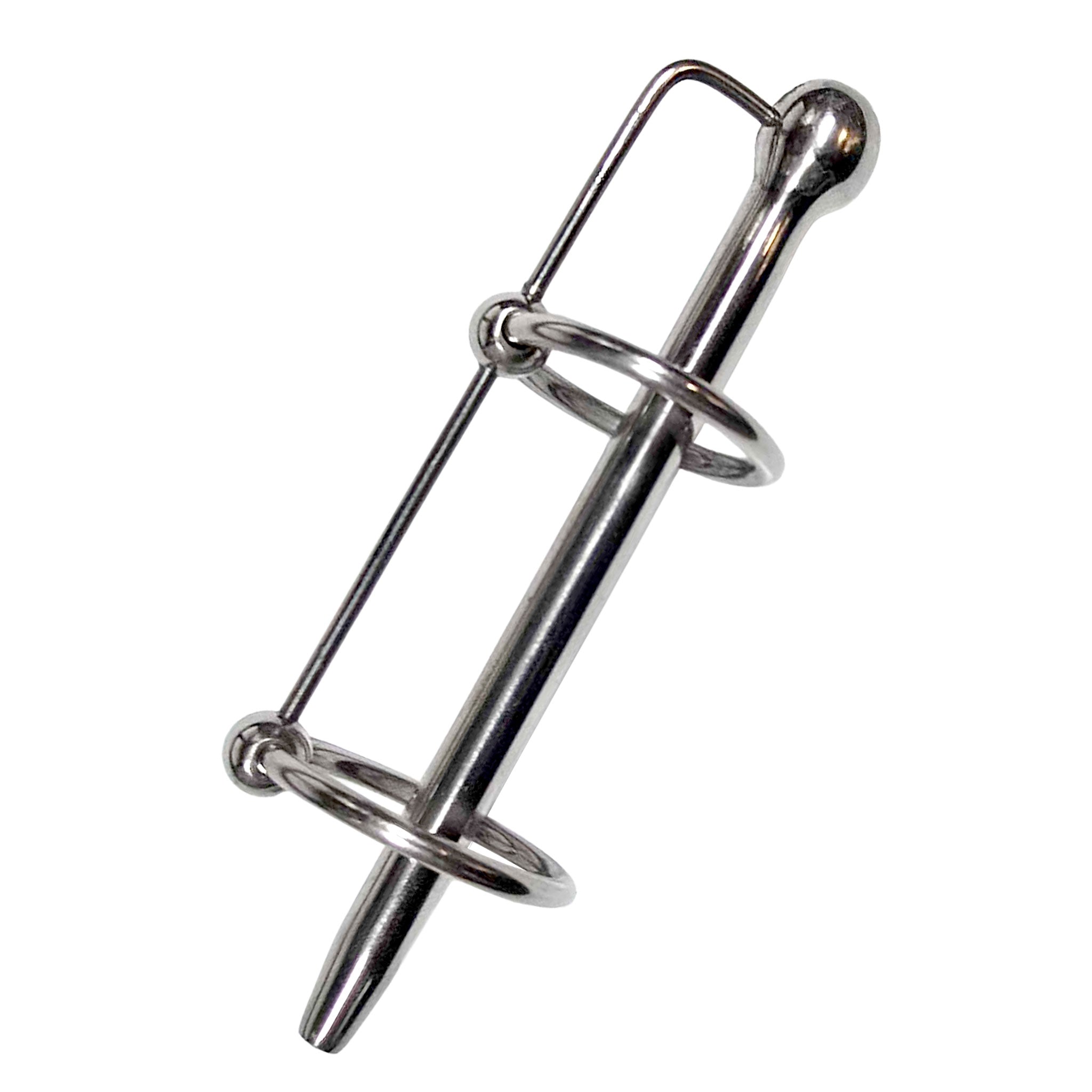 Stainless-steel nonporous non-porous accessories insertable cnb cock-and-ball cbt probe urethral sperm-stopper double-ring hinged-ring smooth-shaft rounded-tip hollow-shaft hollow-center through-hole stim stimulation stimulating stimulator smooth intense fetish roleplay role-play doctor hospital bondage bdsm bdsm-toys kink kinky kinky-toys kinky-play urination water-sports watersports ejaculation medical medical-toys medical-play adult-toys male masculine masc mens guys dudes silver