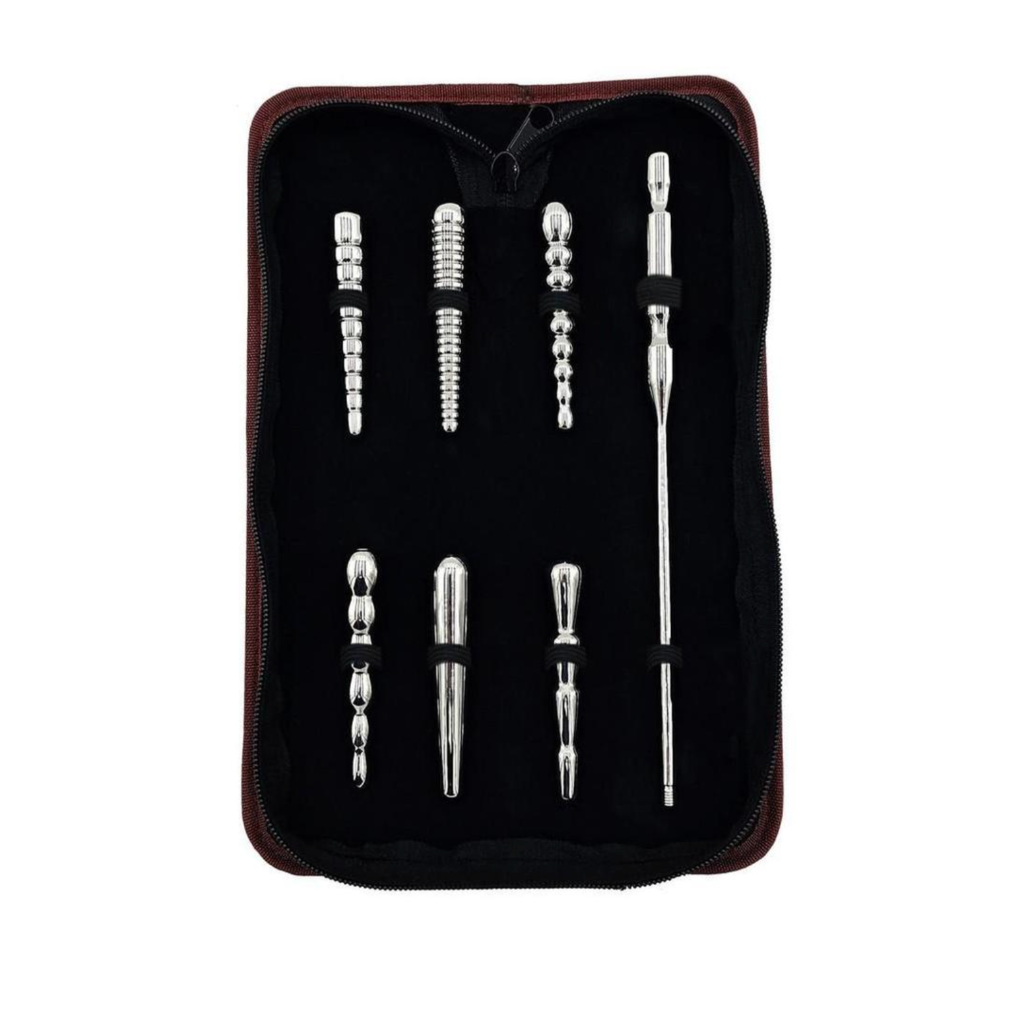 stainless steel penis plug set 6 hollow ribbed smooth interchangeable handle bdsm fetish medical kink play