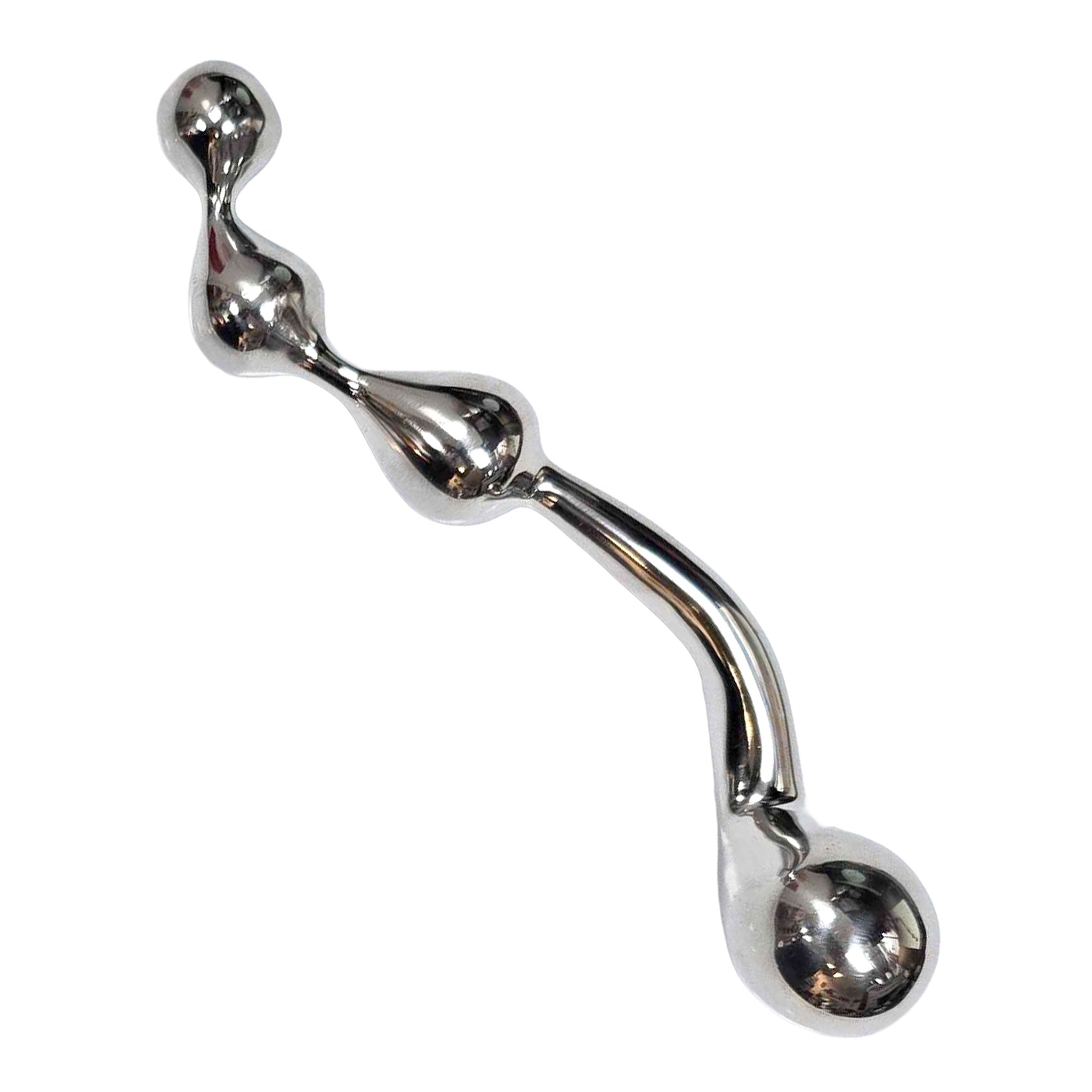 Stainless-steel non-porous hygienic accessories insertable plug probe anal anal-toys anal-plug anal-probe anal-play butt-play butt-stuff non-vibe non-vibrating non-vibe nonvibrating stim stimulator stimulation stimulating prostate g-spot p-spot rounded-tip double-ended balls curved polished hand-polished mirror-finish fetish kink kinky kinky-toys kinky-play solo-play couples unisex adult-toys silver