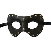 Leather vegan-leather accessores headgear mask eye-mask domino-mask rounded studded molded moulded edgy matte-glossy matte-finish timeless bold classic fetish fashion alt-fashion alternative punk goth gothic masquerade festival renfaire renaissance rave ravewear bondage bdsm bdsm-gear bdsm-fashion kink kinky kinkwear kinky-play costume cosplay halloween halloween-couture superhero masked-hero unisex black