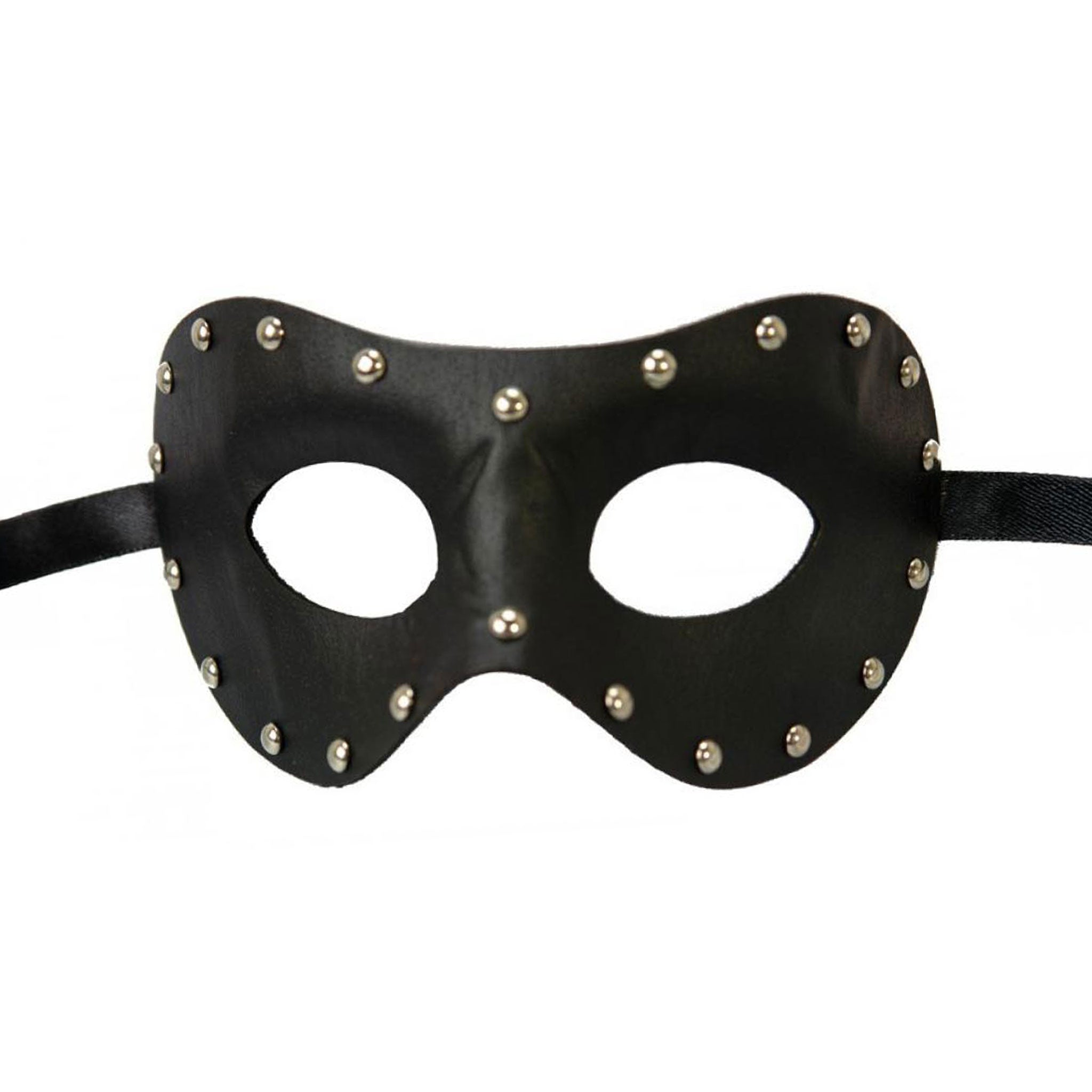 Leather vegan-leather accessores headgear mask eye-mask domino-mask rounded studded molded moulded edgy matte-glossy matte-finish timeless bold classic fetish fashion alt-fashion alternative punk goth gothic masquerade festival renfaire renaissance rave ravewear bondage bdsm bdsm-gear bdsm-fashion kink kinky kinkwear kinky-play costume cosplay halloween halloween-couture superhero masked-hero unisex black