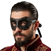 Leather vegan-leather accessores headgear mask eye-mask domino-mask rounded studded molded moulded edgy matte-glossy matte-finish timeless bold classic fetish fashion alt-fashion alternative punk goth gothic masquerade festival renfaire renaissance rave ravewear bondage bdsm bdsm-gear bdsm-fashion kink kinky kinkwear kinky-play costume cosplay halloween halloween-couture superhero masked-hero unisex black