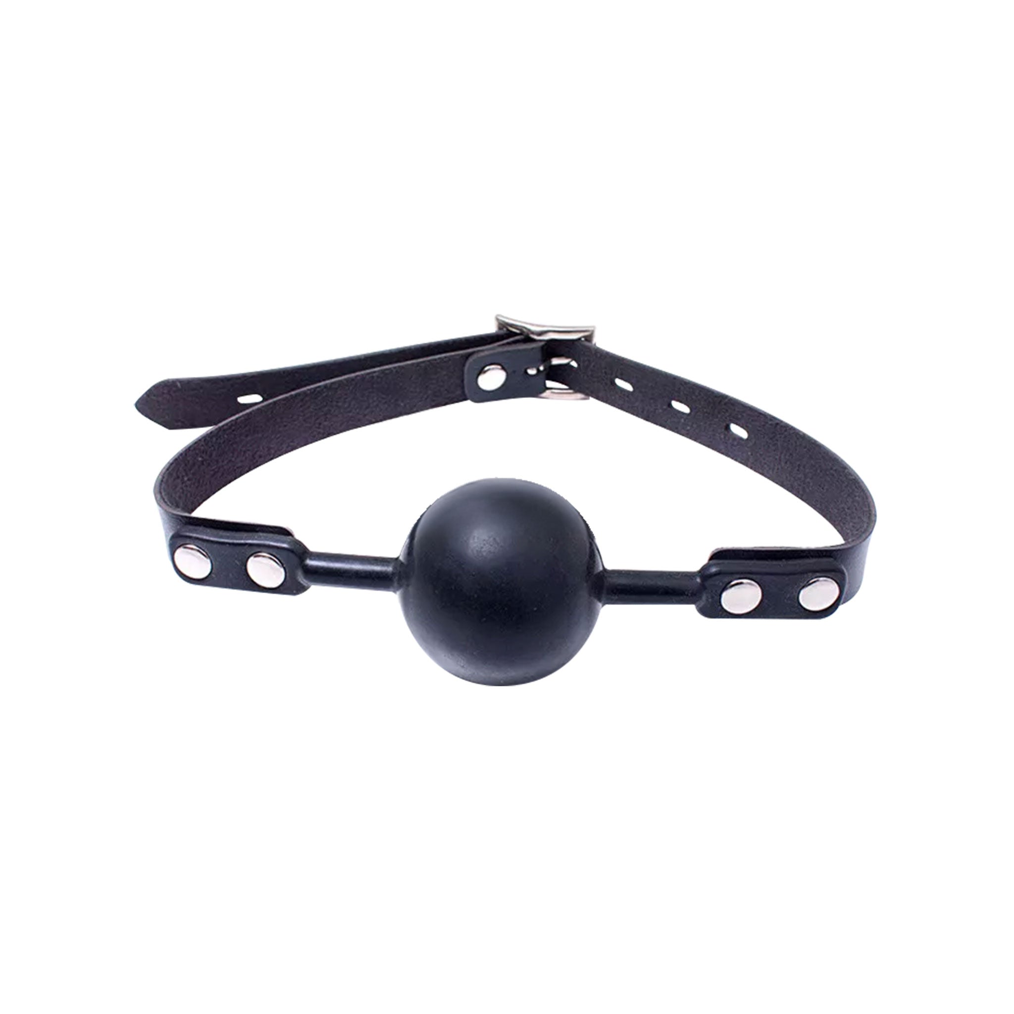 rubber ball gag locking buckle silicone rubber smooth faux leather strap BDSM bondage fetish restraint accessory