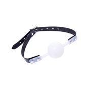 rubber ball gag locking buckle silicone rubber smooth faux leather strap BDSM bondage fetish restraint accessory