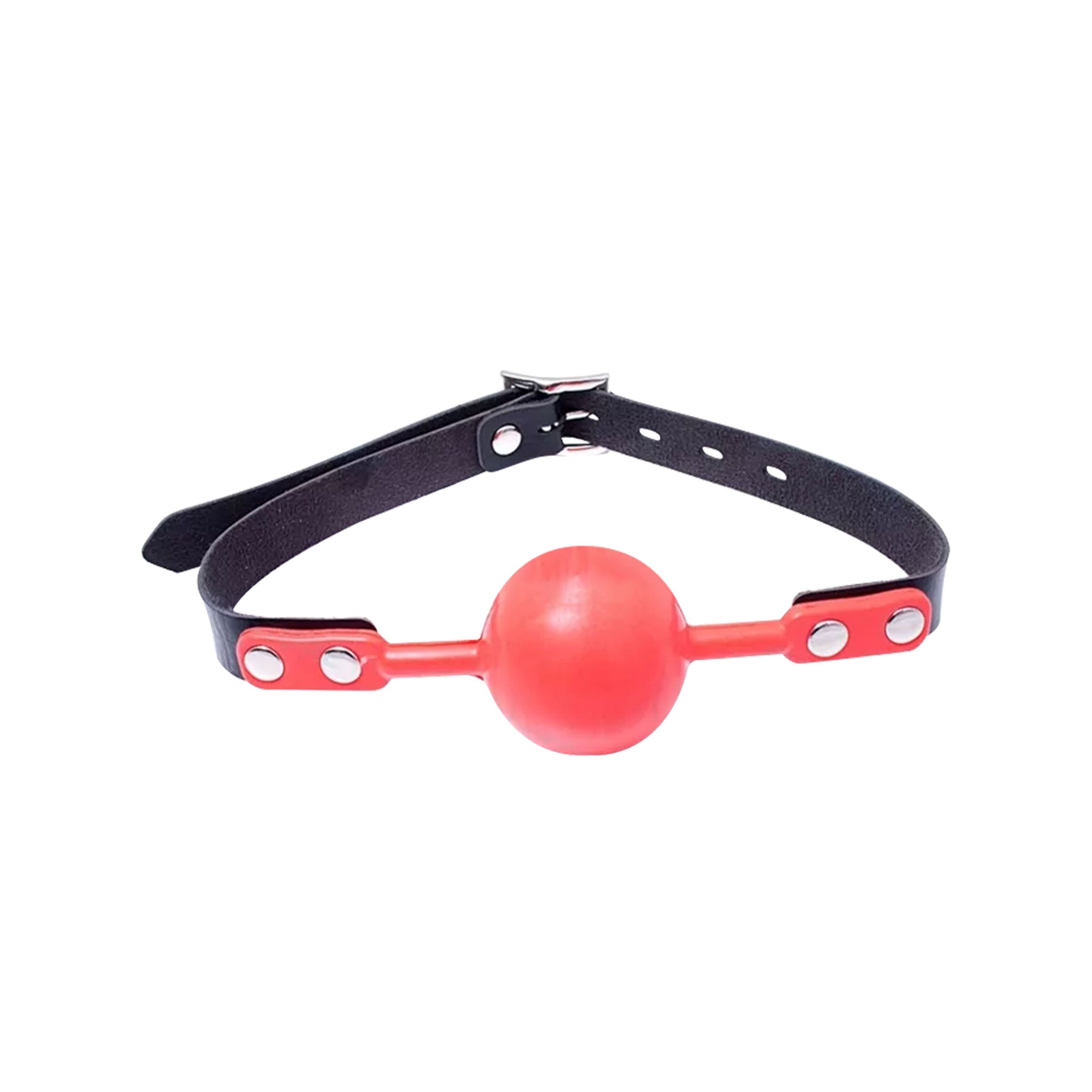 rubber ball gag locking buckle silicone rubber smooth faux leather strap BDSM bondage fetish restraint accessory