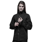 Cotton polyamide spandex lace polyester apparel tops shirt longsleeve long-sleeve sleeves sleeved flared-collar ruffle-collar ruffle-neck flared-sleeve ruffle-sleeve bell-cuff v-shaped loose-fitting button-up embroidered embroidery embroidered-lace dramatic sexy elegant fetish fashion alt-fashion aristocratic goth gothic goth-doll costume cosplay halloween halloween-couture vampire male masculine masc mens guys dudes gentlemen afterdark black