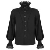 Cotton polyamide spandex lace polyester apparel tops shirt longsleeve long-sleeve sleeves sleeved flared-collar ruffle-collar ruffle-neck flared-sleeve ruffle-sleeve bell-cuff v-shaped loose-fitting button-up embroidered embroidery embroidered-lace dramatic sexy elegant fetish fashion alt-fashion aristocratic goth gothic goth-doll costume cosplay halloween halloween-couture vampire male masculine masc mens guys dudes gentlemen afterdark black