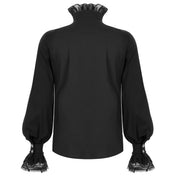 Cotton polyamide spandex lace polyester apparel tops shirt longsleeve long-sleeve sleeves sleeved flared-collar ruffle-collar ruffle-neck flared-sleeve ruffle-sleeve bell-cuff v-shaped loose-fitting button-up embroidered embroidery embroidered-lace dramatic sexy elegant fetish fashion alt-fashion aristocratic goth gothic goth-doll costume cosplay halloween halloween-couture vampire male masculine masc mens guys dudes gentlemen afterdark black