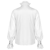 Cotton polyamide spandex lace polyester apparel tops shirt longsleeve long-sleeve sleeves sleeved flared-collar ruffle-collar ruffle-neck flared-sleeve ruffle-sleeve bell-cuff v-shaped loose-fitting button-up embroidered embroidery embroidered-lace dramatic sexy elegant fetish fashion alt-fashion aristocratic goth gothic goth-doll costume cosplay halloween halloween-couture vampire male masculine masc mens guys dudes gentlemen afterdark white