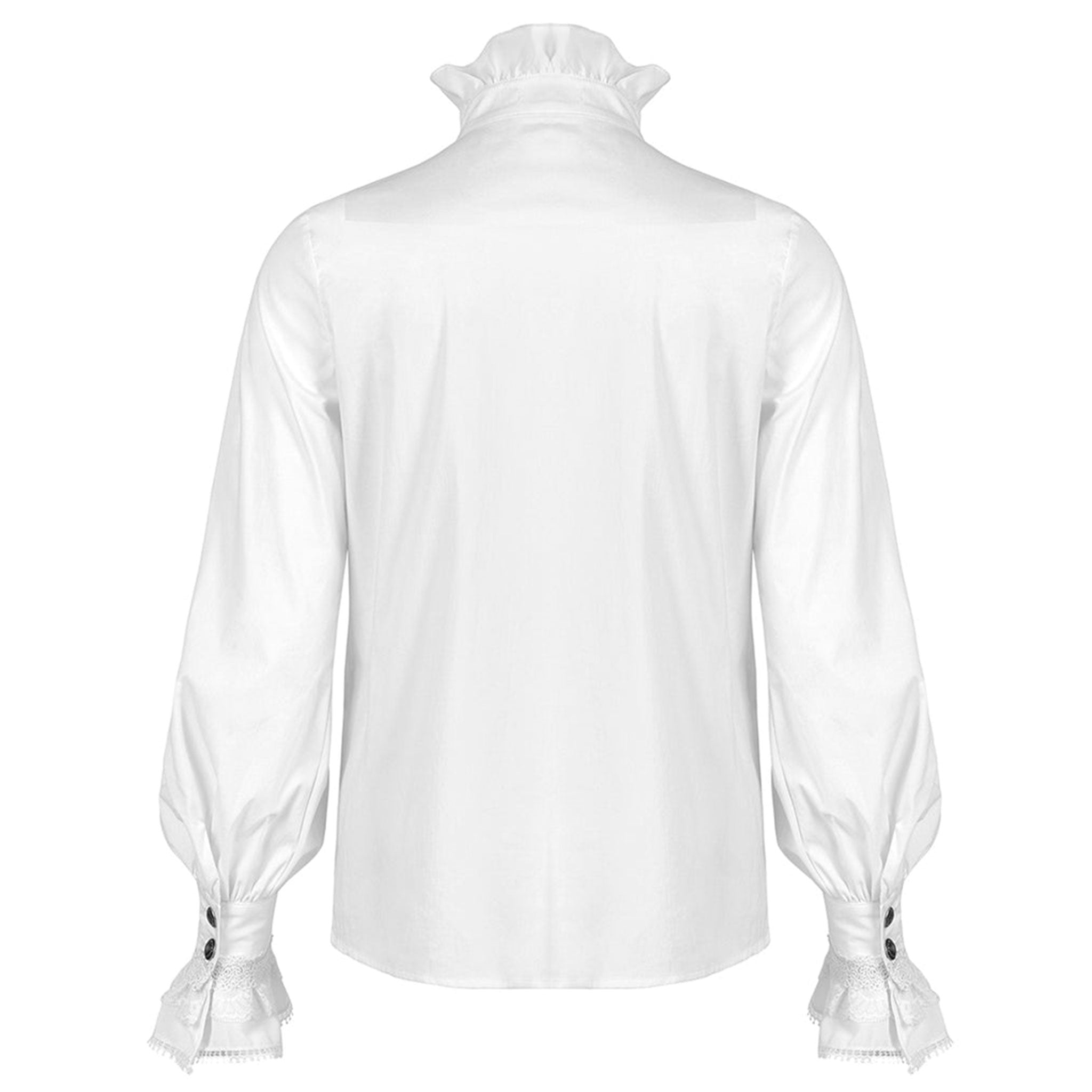 Cotton polyamide spandex lace polyester apparel tops shirt longsleeve long-sleeve sleeves sleeved flared-collar ruffle-collar ruffle-neck flared-sleeve ruffle-sleeve bell-cuff v-shaped loose-fitting button-up embroidered embroidery embroidered-lace dramatic sexy elegant fetish fashion alt-fashion aristocratic goth gothic goth-doll costume cosplay halloween halloween-couture vampire male masculine masc mens guys dudes gentlemen afterdark white