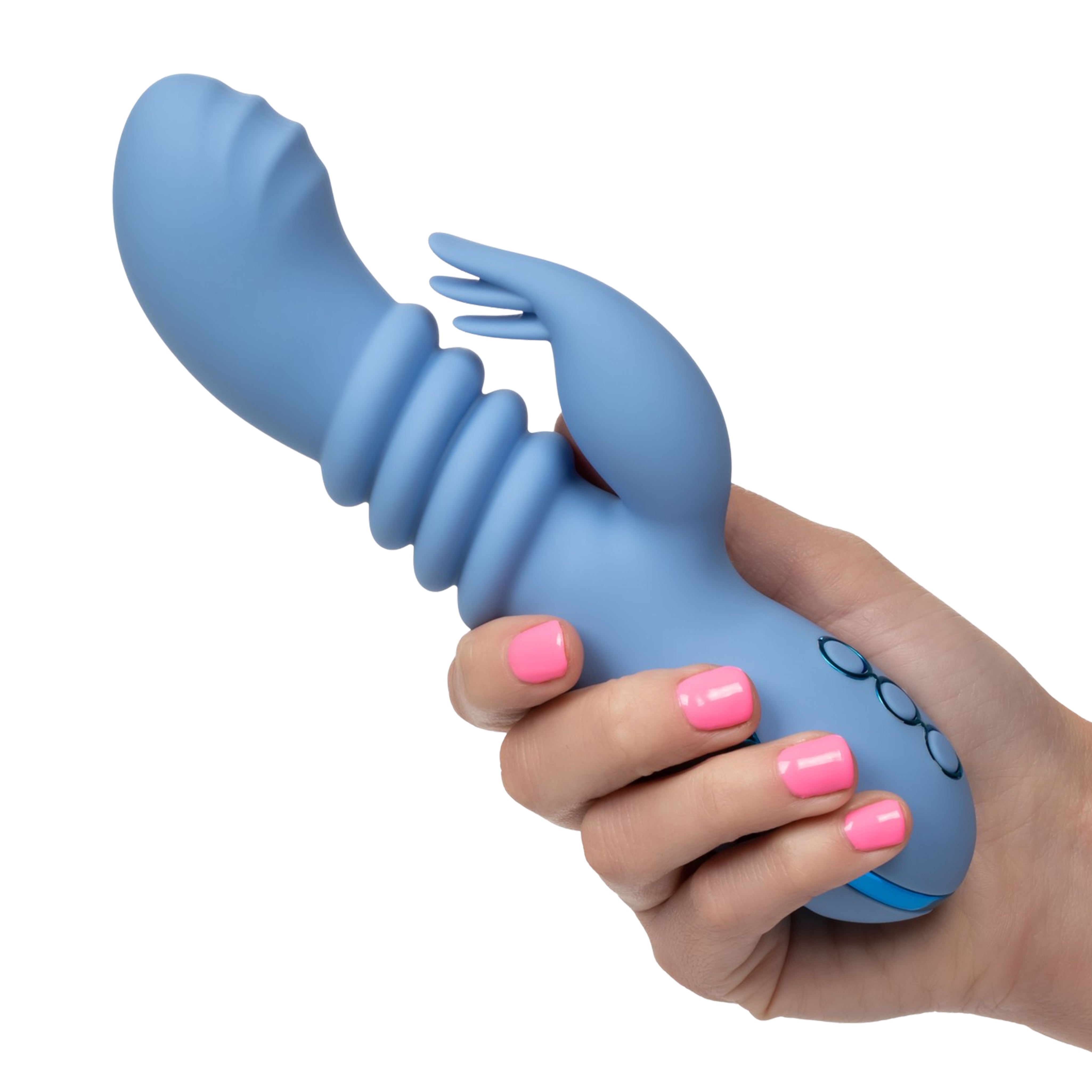 California Dreaming Santa Cruz Coaster Silicone Rechargeable Rabbit Vibrator - Blue