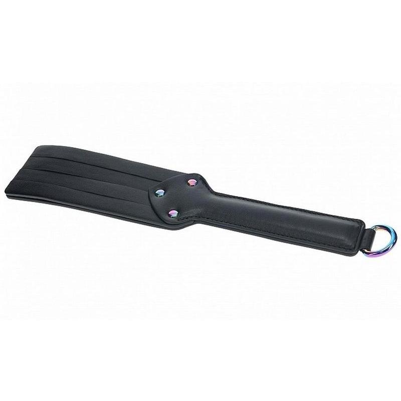 Venice Rainbow Hardware Double Paddle, black paddle, iridescent hardware, BDSM paddle, luxury paddle, dual-sided paddle.