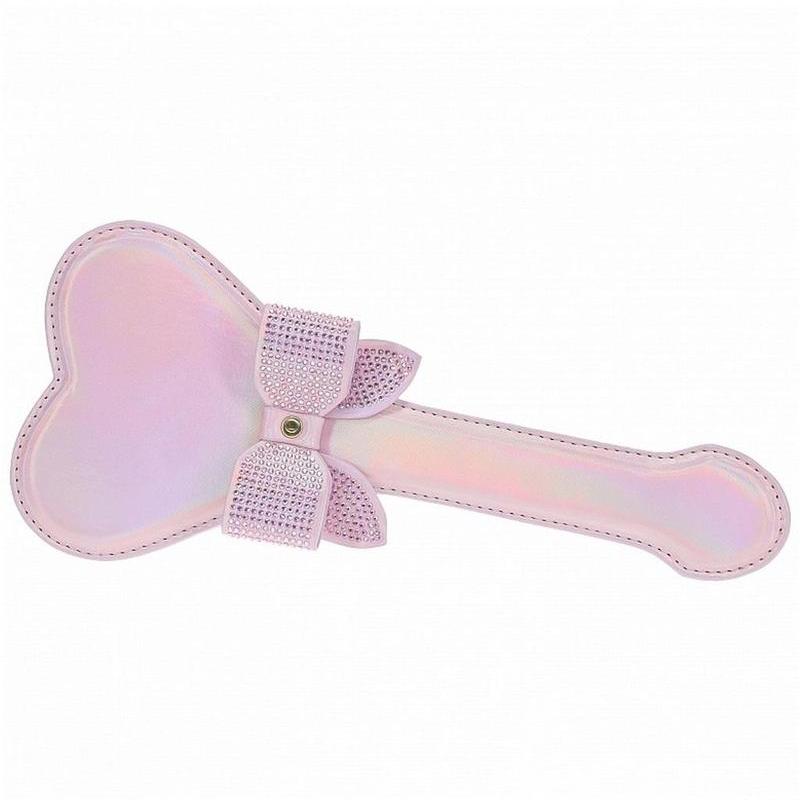 Paris Pink Rhinestone Bow Heart Paddle, bonded leather paddle, rhinestone bow paddle, BDSM paddle, Fetish Factory