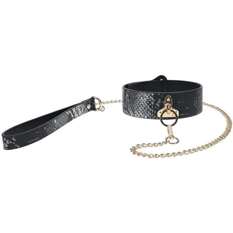 Florence croc collar leash black gold, stylish collar, bondage accessory, elegant design