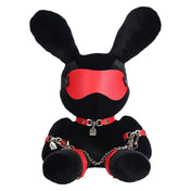 Plush velvet stuffed animal bunny cotton filling polypropylene PU polyurethane leather bondage bdsm chains collar cuffs blindfold snap-button push-button gift black red