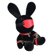 Plush velvet stuffed animal bunny cotton filling polypropylene PU polyurethane leather bondage bdsm chains collar cuffs blindfold snap-button push-button gift black red