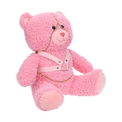 Fuzzy bondage bear leash chain PU leather harness cute plush bondage toy playful kink accessory valentines gift pink