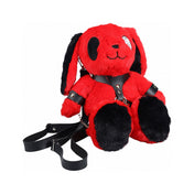 Short plush plushie luggage bag backpack stuffed cotton bunny psych psycho PU leather straps adjustable bondage bdsm edgy unique spacious interior accessories gift red black