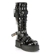 Studded PVC Platform Boots with Cargo Pocket & Buckles