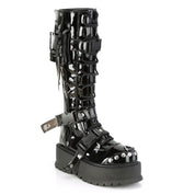 Studded PVC Platform Boots with Cargo Side Pocket & Buckles