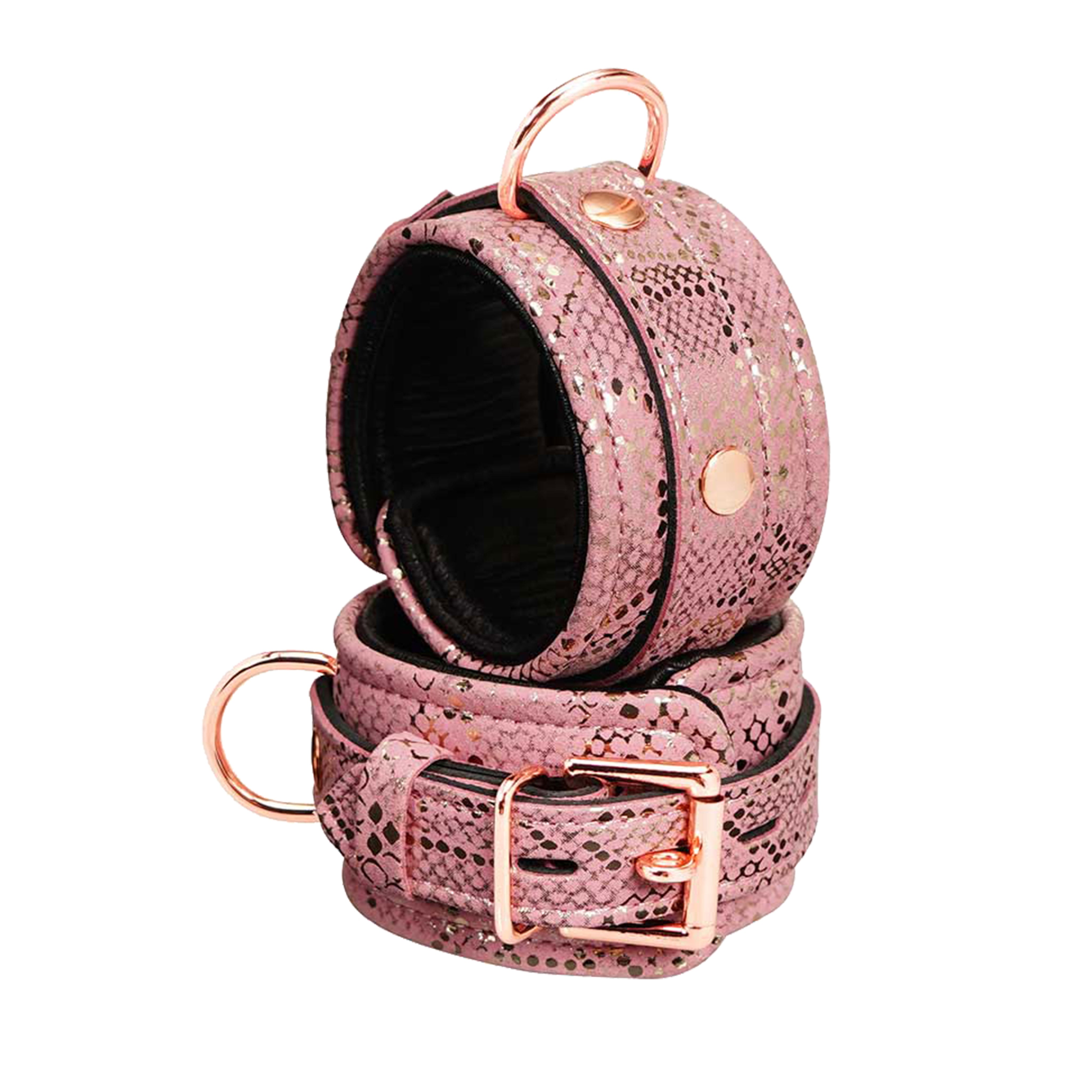 Pink Snake Print Ankle Restraints Rose Gold