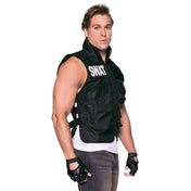 Velcro polyester nylon apparel costume costume-set utility-vest handgear gloves fingerless-gloves velcro-closure snap-button press-studs pockets adjustable-straps safety-buckle zipper front-zip full-zip rugged tactical sexy bondage bdsm bdsm-gear kink kinky kinkwear roleplay role-play uniform police SWAT-team commander SWAT costume costume-accessories cosplay halloween halloween-costumes male masculine masc mens menswear guys dudes black 