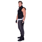 Velcro polyester nylon apparel costume costume-set utility-vest handgear gloves fingerless-gloves velcro-closure snap-button press-studs pockets adjustable-straps safety-buckle rugged tactical sexy bondage bdsm bdsm-gear kink kinky kinkwear roleplay role-play uniform police SWAT-team commander SWAT costume costume-accessories cosplay halloween halloween-costumes male masculine masc mens menswear guys dudes black 