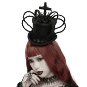 Wood polyamide polyester acrylic lace-trim accessories head-gear head-piece hairpins hair-band hat mini-hat fascinator top-hat crown cross beaded roses flames elegant hand-crafted adorned intricate secure seamless fashion alt-fashion alternative punk goth gothic dark-fashion festival lolita ouji boystyle aristocrat visual-kei queencore victorian steampunk costume cosplay halloween halloween-accessories chess afterdark-collection female femme feminine womens black