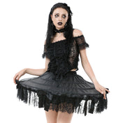 Polyester satin lace-trim crinoline apparel bottoms skirt hoop-skirt petticoat tutu structured-hoops tiered-hoops bell-shape retains-shape shape retention elastic-waistband metallic-boning satin-bow romantic volume dramatic comfortable fetish fashion alt-fashion alternative punk goth gothic gothic-doll uniform costume cosplay halloween halloween-couture halloween-accessories lolicon lolita ballet fairytale female femme feminine womens black