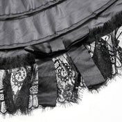 Polyester satin lace-trim crinoline apparel bottoms skirt hoop-skirt petticoat tutu structured-hoops tiered-hoops bell-shape retains-shape shape retention elastic-waistband metallic-boning satin-bow romantic volume dramatic comfortable fetish fashion alt-fashion alternative punk goth gothic gothic-doll uniform costume cosplay halloween halloween-couture halloween-accessories lolicon lolita ballet fairytale female femme feminine womens black